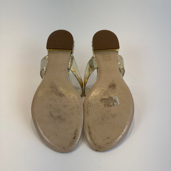 Miu Miu Metallic Gold Sandals with Rhinestone Heel Design, Size 41 EU - Picture 7 of 16